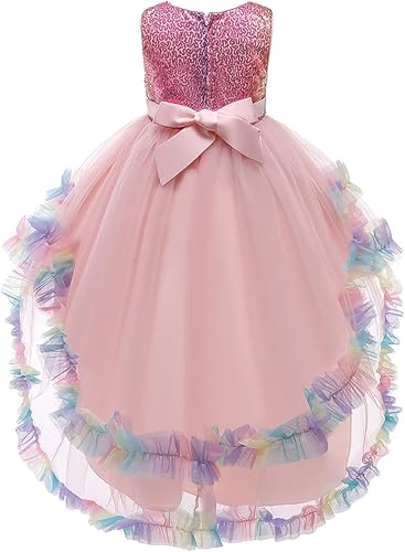 Miniatura 3 de HIHCBF Disfraz de unicornio para niñas, Halloween, Navidad, lentejuelas, princesa, vestido de tul alto, vestido de fiesta de cumpleaños con diadema