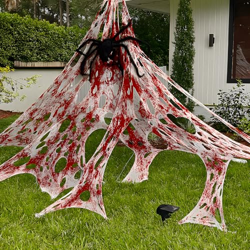 Toile d'araignée extensible sang géant de 680 m² avec accessoires d'Halloween