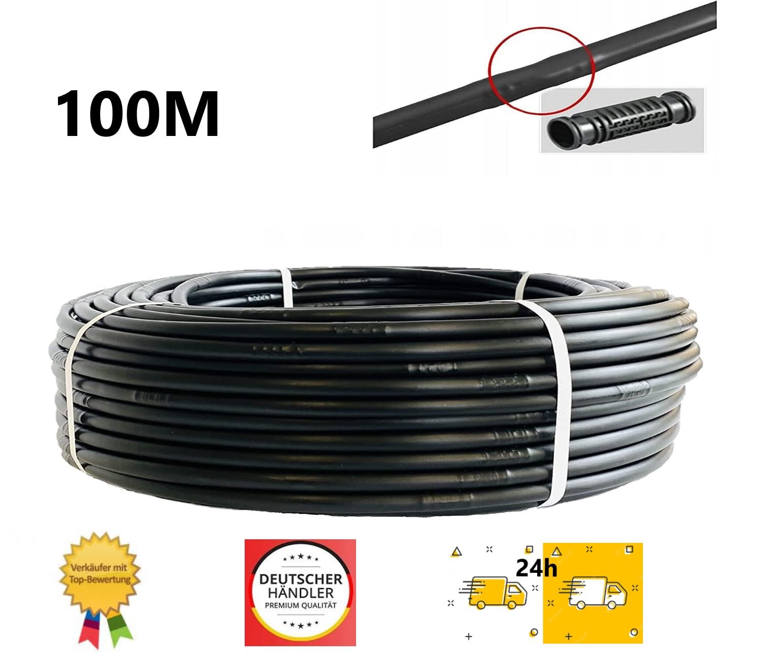 UZMAN Wąż kropelkowy 100 m, odstęp kropli: 20 cm, wąż perłowy, 36-częściowy zestaw wraz z rurą kroplową 16 mm, wąż ogrodowy (100 metrów + 36 sztuk)