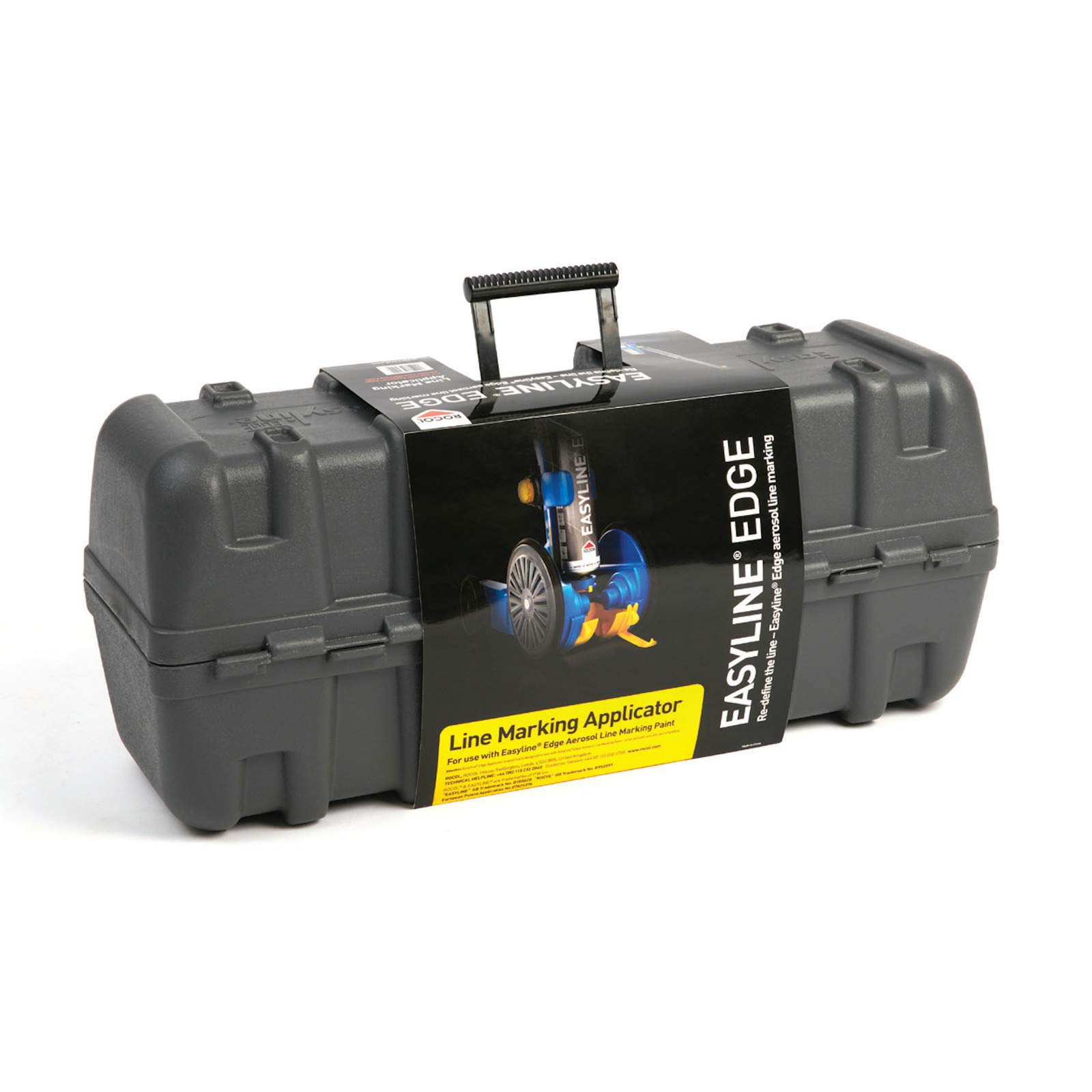 DEWEPRO Markier-Set: 6x ROCOL EASYLINE EDGE weiß + Markiergerät/Markierwagen Airblow Applikator - Farbe: weiß - Linienmarkierung - Linienmarkierfarbe - Linienmarkierungsspray inkl. 6 St SingleScrubs