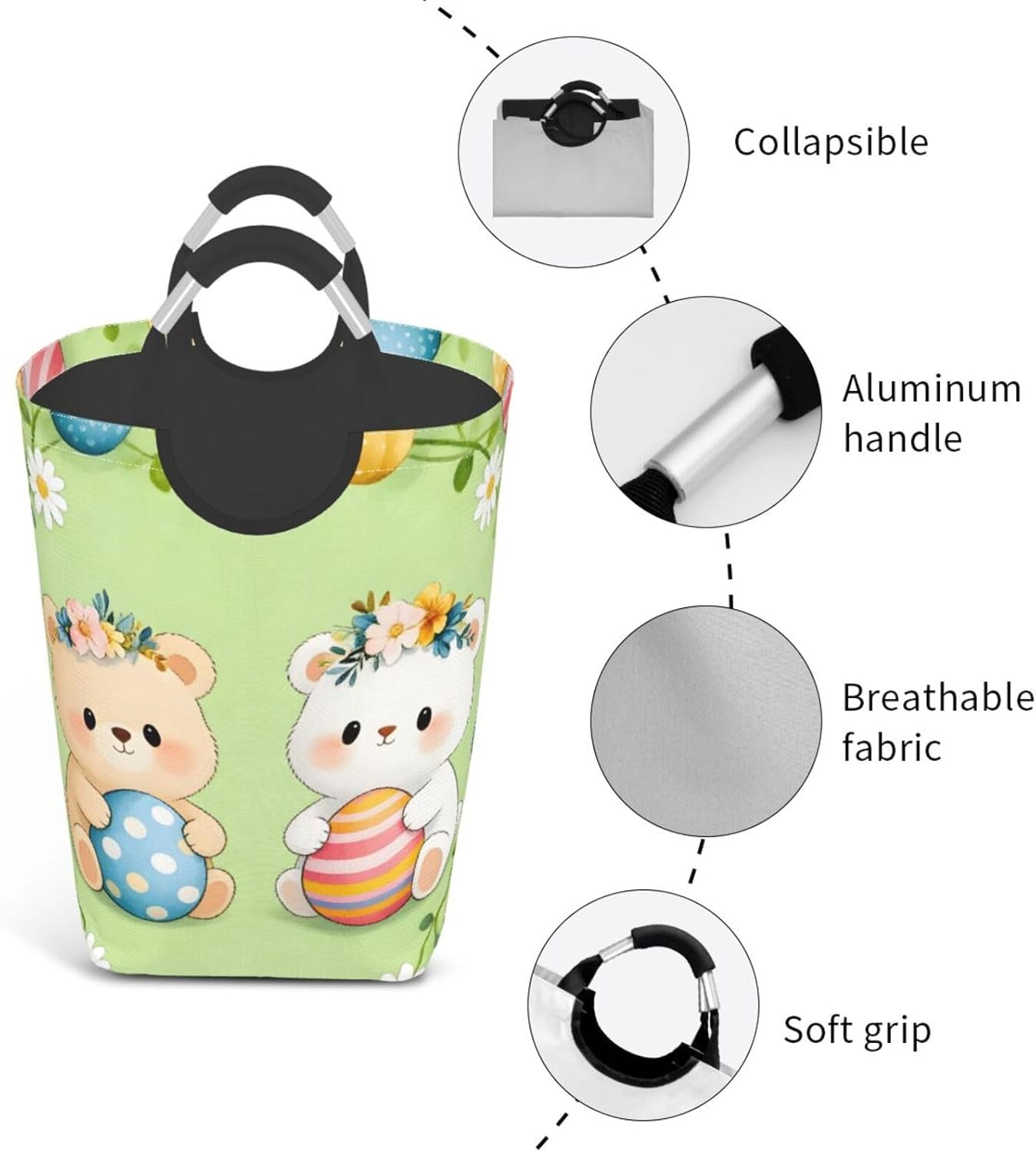 Floral Easter Charm Foldable Dirty Laundry Bag, Waterproof Oxford Fabric With Pe Board Base, 50l Capacity For Home & Travel