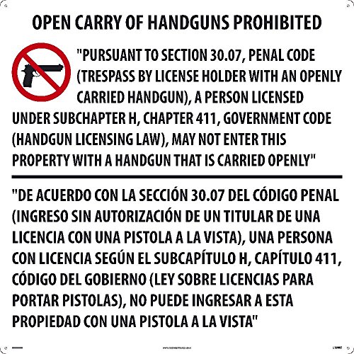 Panneau de signalisation Texas Open Carry alu rigide M461ACP NMC