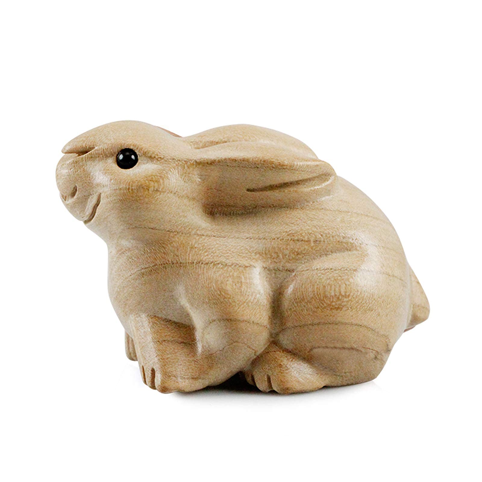 Statue Zodiaque Chinois Lapin en Bois Sculpté Main, Décoration Feng Shui Luxe