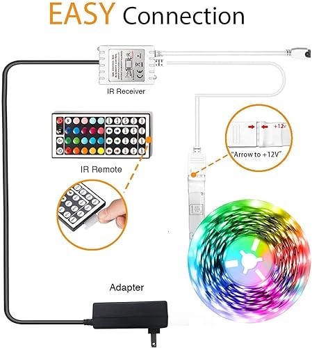 Miniatura 6 de phopollo Tira de luces LED que cambian de color, 16.4 pies, flexible, 5050 RGB, kit de luces LED con fuente de alimentación y control remoto de 44