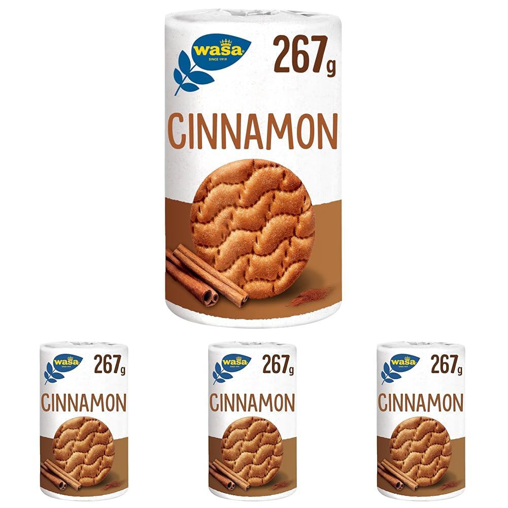 Wasa Tasty Snacks Cinnamon Rounds 267g | kleiner, runder, aus Weizen gebackenes Knäcke-snack mit einem köstlichen Zimtgeschmack, Knäckebrot (Packung mit 4)
