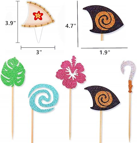 Miniatura 4 de JeVenis Decoración hawaiana para cupcakes con purpurina del océano, decoración de fiesta de cumpleaños para Luau tropical, fiesta de verano, baby