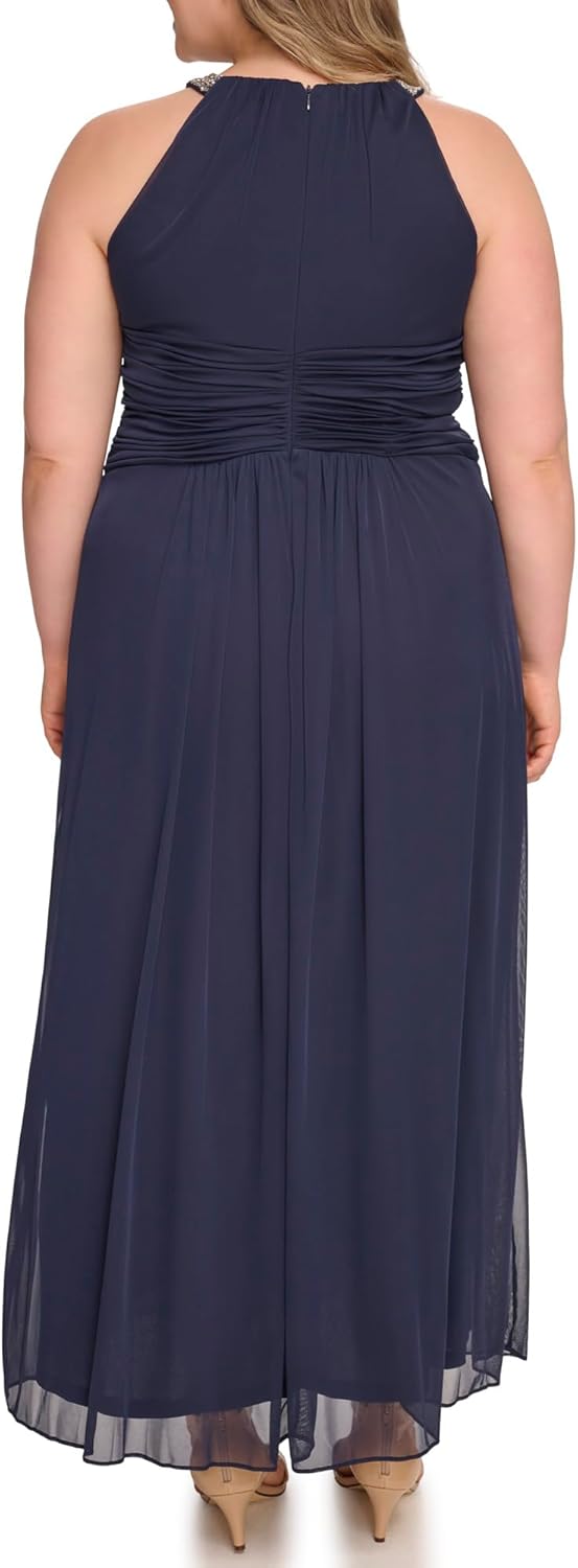 Jessica Howard Women's Sleeveless Halter Neck Maxi Gown – Special Occasion Dress