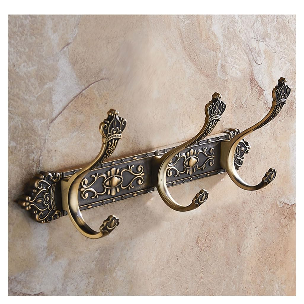 Lmysxaoz Brown Vintage Metal Coat Rack Wall Mount, Aluminum Thickened Hooks Hanging Rail Clothes Towel Racks For Bathroom Entryway Bedroom Behind The Door 3Hook