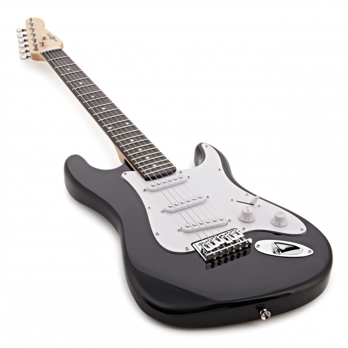 Gear4music Guitarra Eléctrica 3/4 Negra para Niños Principiantes Tamaño 8-12