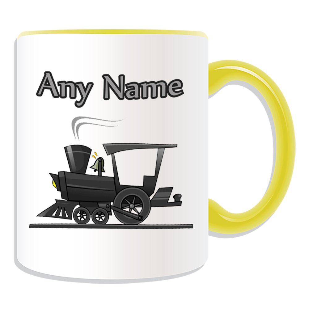Personalised Gift - Steam Locomotive Mug (Transport Design Theme, Colour Options) - Any Name/Message on Your Unique - Engine Train Vintage Track Railway Driver Pulling Power
