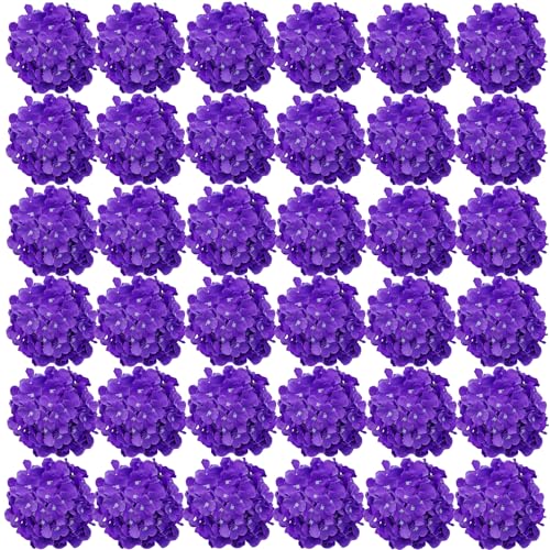 FagusHome Silk Hydrangea Heads 36 Pcs Artificial Flowers Heads and 3 Dozens Stems Fake Hydrangea Flowers with Stems for Home Wedding Decor (Light Purple)