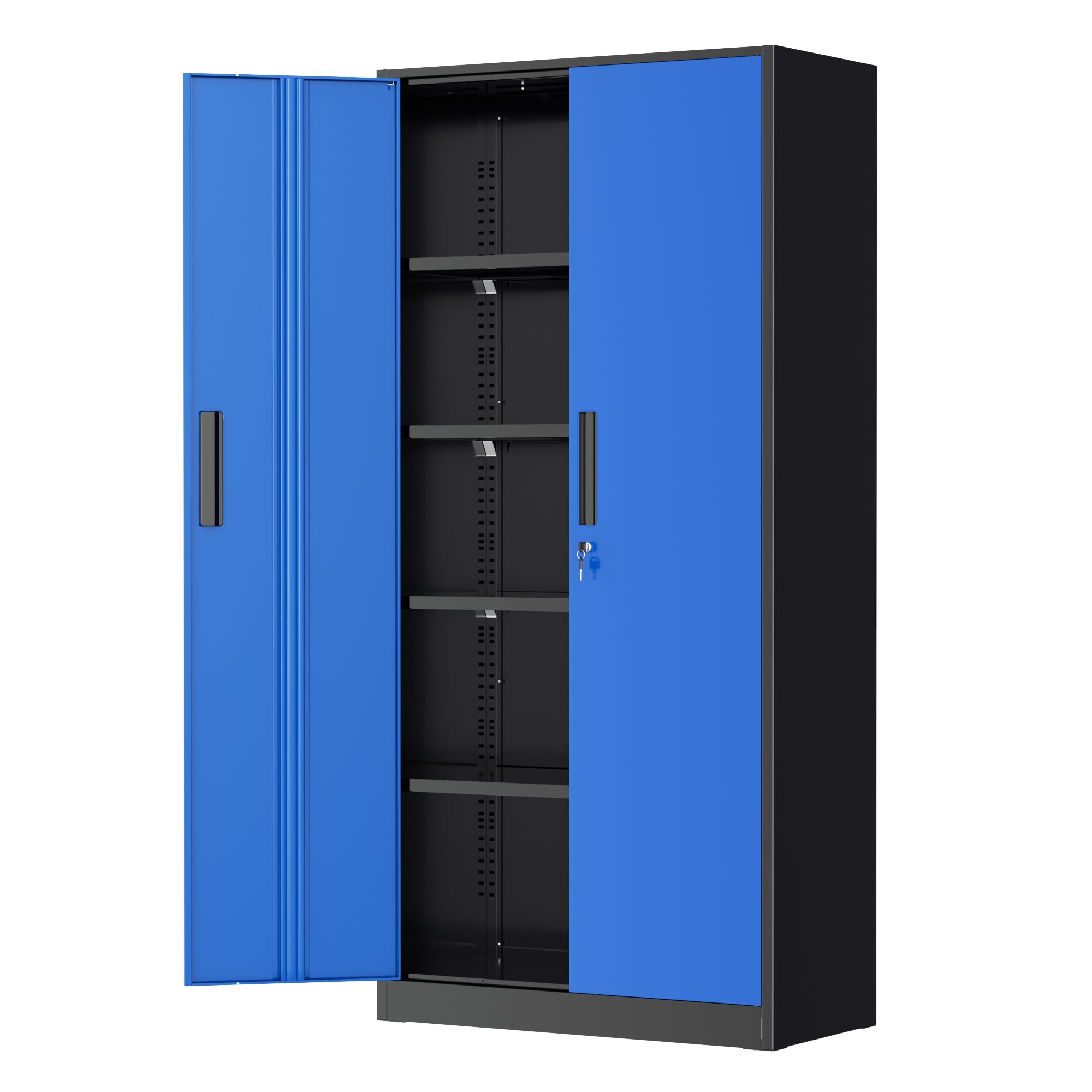 Greenvelly Metal Garage Storage Cabinet, 72" Black Blue Tool Steel Locking Cabinet with Doors and 4 Shelves, Tall Cabinets for Garage Storage Systems
