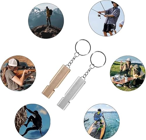 SSHUIKKAI 2 Stück Trillerpfeife Laut Notfall, Signalpfeife, Notfallpfeife, Emergency Whistle, Metall Notfallpfeife, für Schule Gym, Outdoor Camping, Wandern, Jagen, Klettern(Golden, Silber)