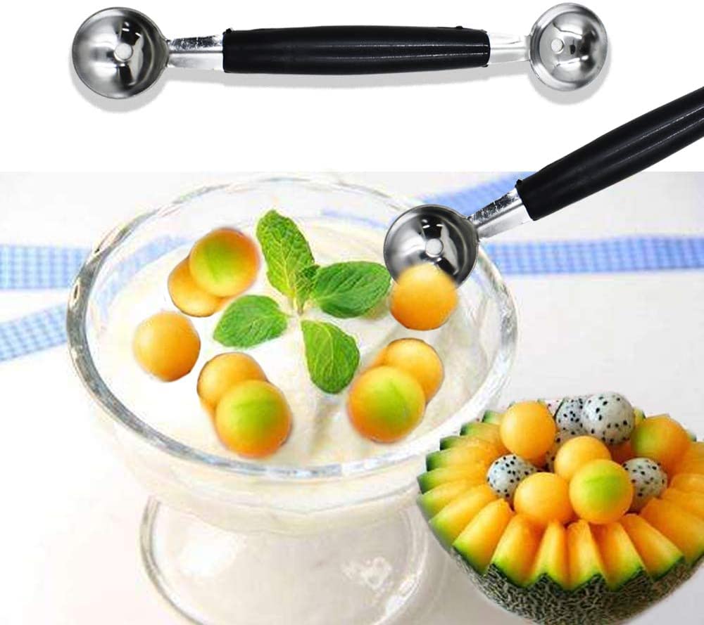 2 in 1 Stainless Steel Melon Ballers Melon Scoop,Double-Sided Fruit Melon Baller Spoon, Suitable Watermelon Cantaloupe Ice Cream Comfortable Non-Slip Grip Kitchen Utensils and Gadgets - Image 5