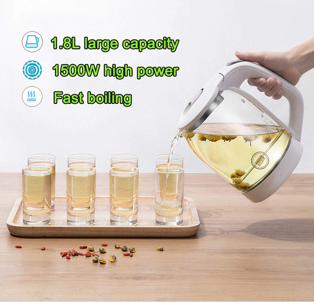Bollitore in Vetro da 8 Litri, Bollitore Ecologico da 1500 W con Led Illuminato, Caldaia D'Acqua Senza Fili Gratuita con Inn in Acciaio Inossidabileer Coperchio e Fondo, Spegnimento Automatico