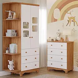 Quarto Bebê Completo Guarda Roupa Uli 2 Portas C/Prateleiras Gaveteiro 4 Gavetas 100% Mdf
