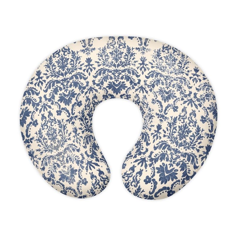 Daulesho Blue Damask Floral Stretchy Nursing Pillow Covers Blue White Porcelain Floral Soft Snug Fits On Infant Nursing Pillow, Chinoiserie Pattern Newborn Feeding Pillow Case