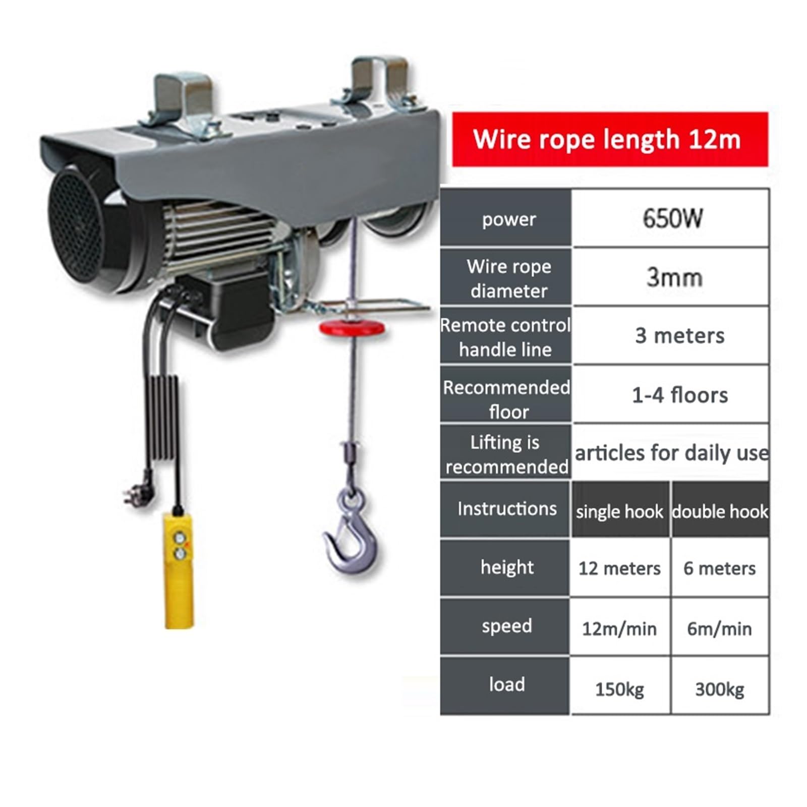 High Pulling Power Winch, Electric Hoist,Crane Household Small Lift Hoist 1 Ton / 0.5T Winch Decoration Crane For Cars, Home Improvement DIY Hoist Use, Easy to Use and Control (Color : 1, Size