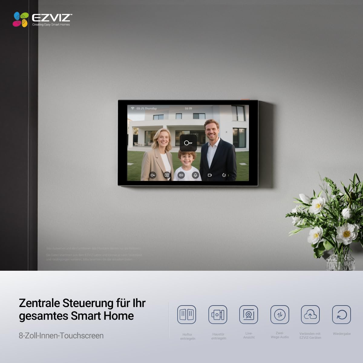 EZVIZ 4K Video-Türsprechanlage, 8 Zoll (20,3 cm) Touchscreen, Handflächen-/Gesichtserkennung, Unlock aus der Ferne, 2 Kabel, menschliche Erkennung, RFID-Option, wasserdicht, Dual-Band-WLAN, HP7 Pro | 7-in-1 Zutrittskontrolle mit Gesichts- & Handflächenerk