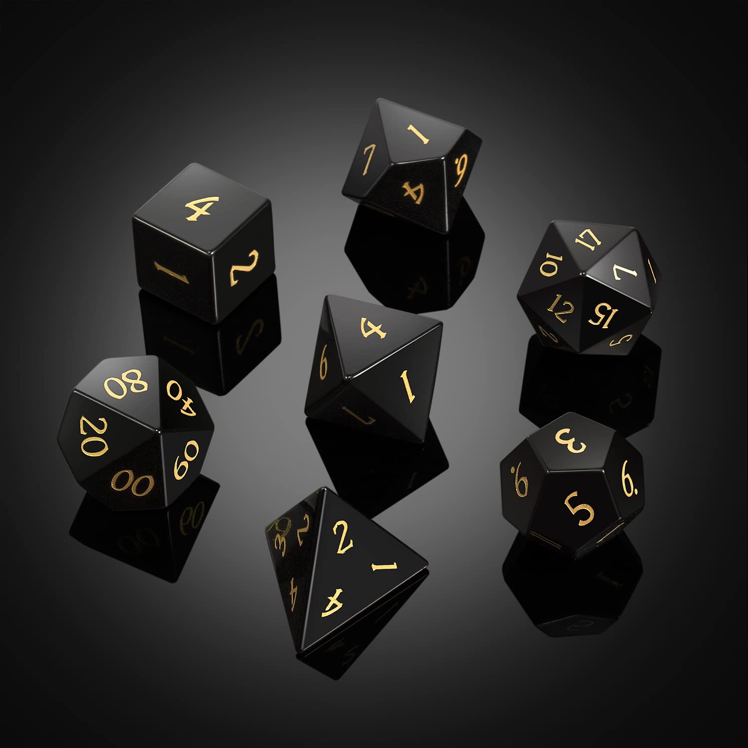 DNDND Set completo di dadi in gemma Obsidian con splendida confezione regalo per Dungeons and Dragons e giochi da tavolo (Obsidian)