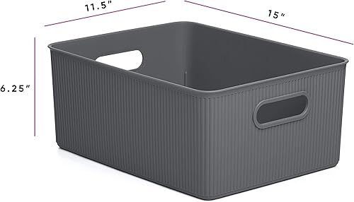 Miniatura 3 de Superio Cesta de almacenamiento de plástico apilable, paquete de 2 cajas organizadoras con tapa para estante, armario, escritorio, despensa, uso en