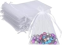Wudygirl 100 Pack 5x7 Inch White Organza Drawstring Bags - Wedding Party Favor Candy Jewelry Pouches