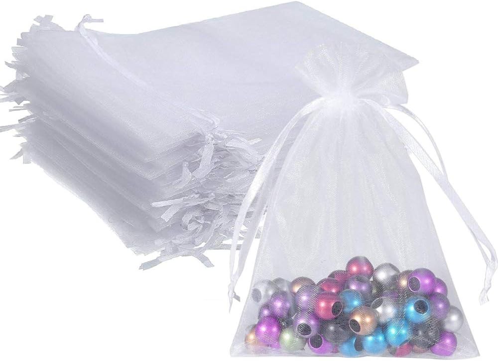 - Wudygirl 100pcs 5X7 Inches White Organza Bags Christmas Drawstring Pouches Party Wedding Favor Bags Goodie bags(White 5x7)