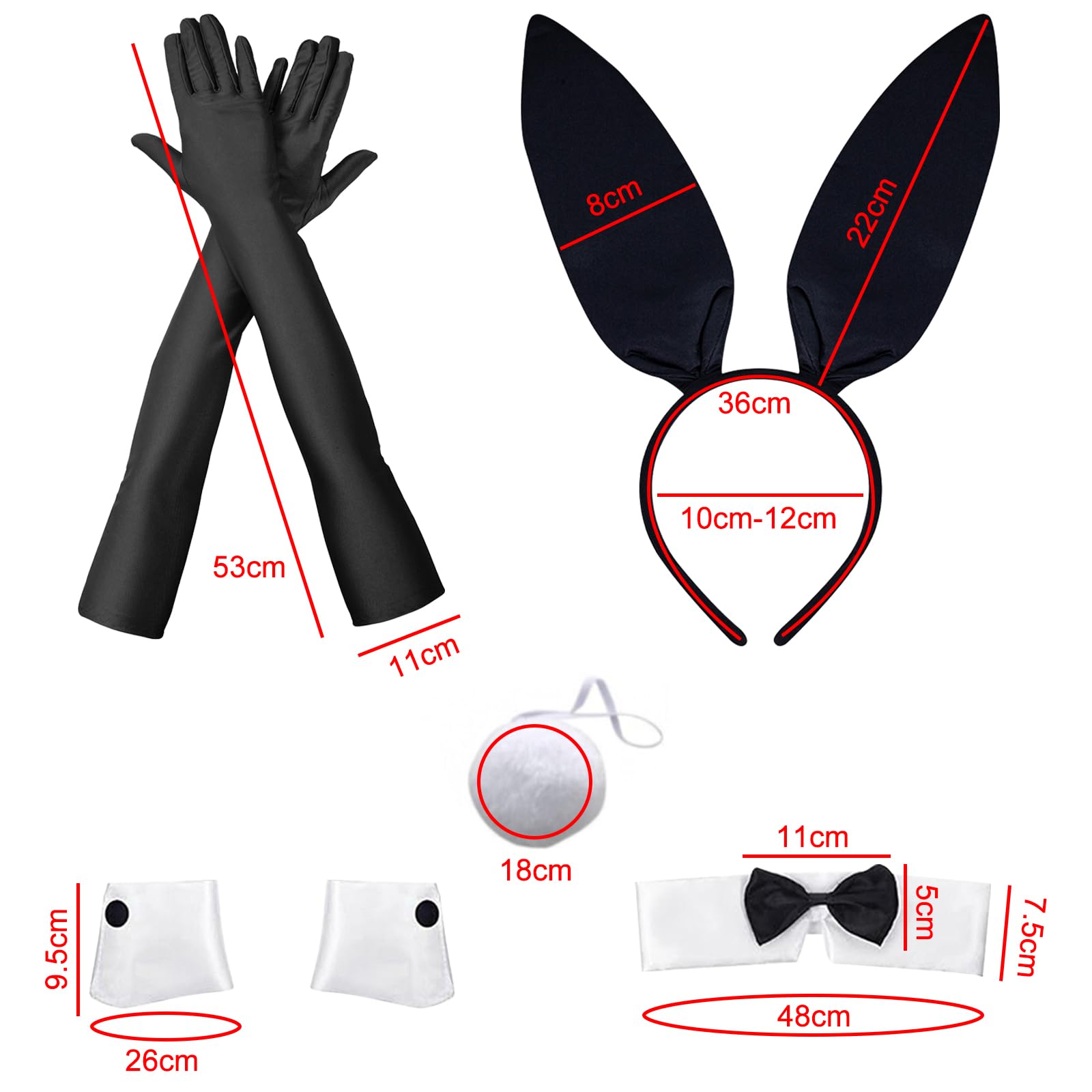 EDLMKM 6pcs Bunny Costume Accessories, Bunny Ears and Tail As Well Bow Collar and Cuffs, Rabbit Maids Dress - Image 2