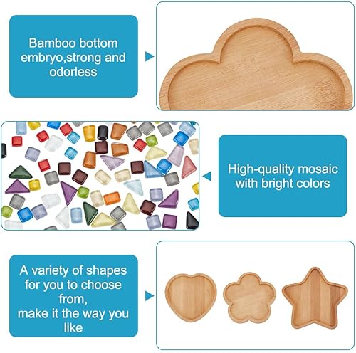 Miniatura 3 de WEBEEDY Juego de 3 juegos de mosaico de azulejos de vidrio, kit de posavasos de mosaico con base de posavasos de bambú, azulejos de mosaico de