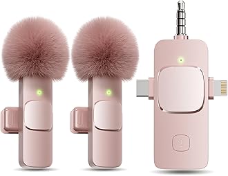 3 in 1 Wireless Lavalier Microphone for iPhone, iPad, Android, Camera, Mini Microphone, 7-Hour Battery, High Definition Sound Quality for Interview, Video Podcast, Vlog (Pink)