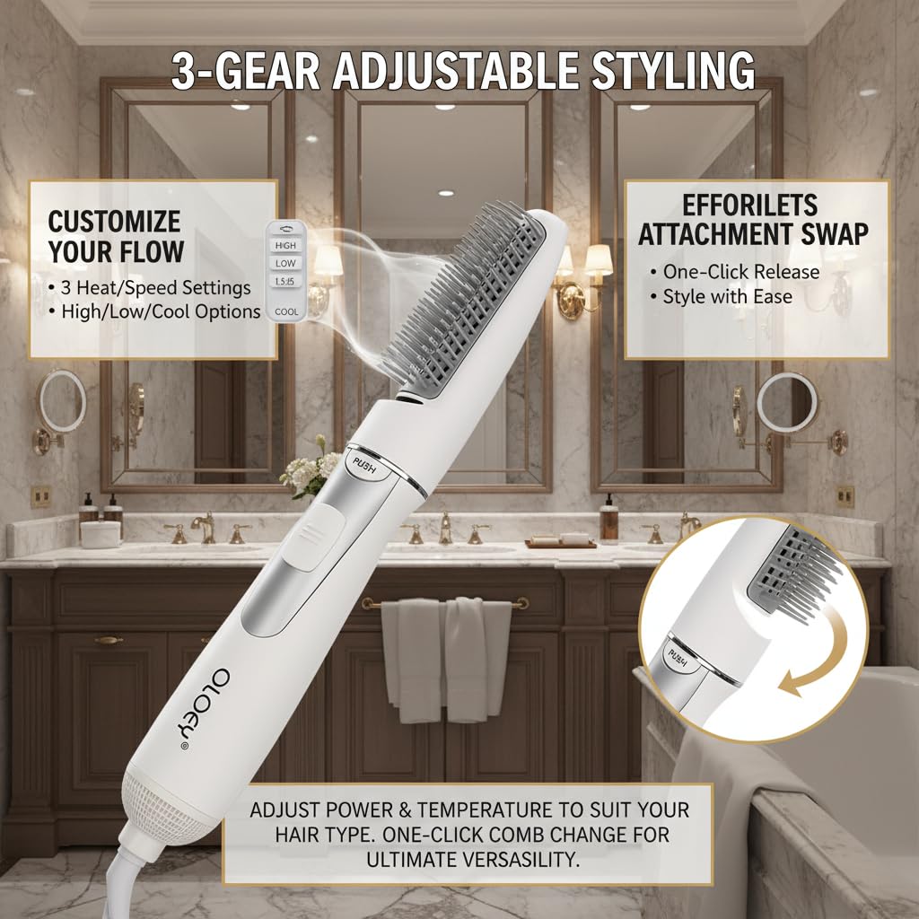 2-in-1 Electric Hair Dryer Styling Tool with Teasing Comb, US Plug