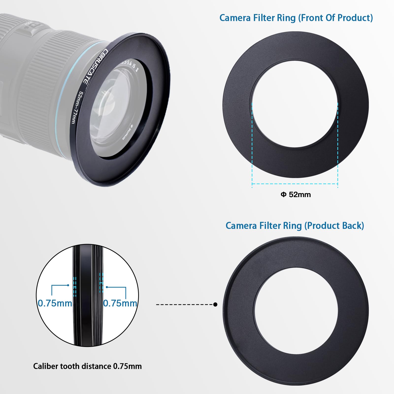 10Pcs 52mm Filter Ring Adapter Set,Metal Step-Up Ring+Step-Down Ring for All Brands UV ND CPL (52-40.5mm,52-46mm,52-49mm,52-55mm,52-58mm,52-62mm,52-67mm,52-72mm,52-77mm,52-82mm)