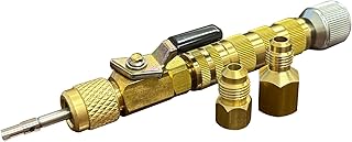 Mastercool 91498 Universal R410A Valve Core Remover/Installer Kit – High-Pressure HVAC Tool with Safety Locking Nut – Includes 1/4" Flare & 5/16” Flare Fittings