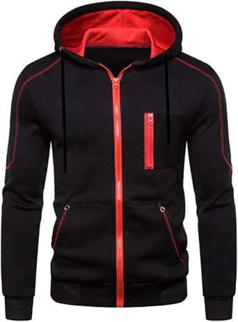 Lus Chic Mens Hoodies Jackets Fleece Long Sleeve Full Zip Up Sweater Slim Fit Sweatshirt