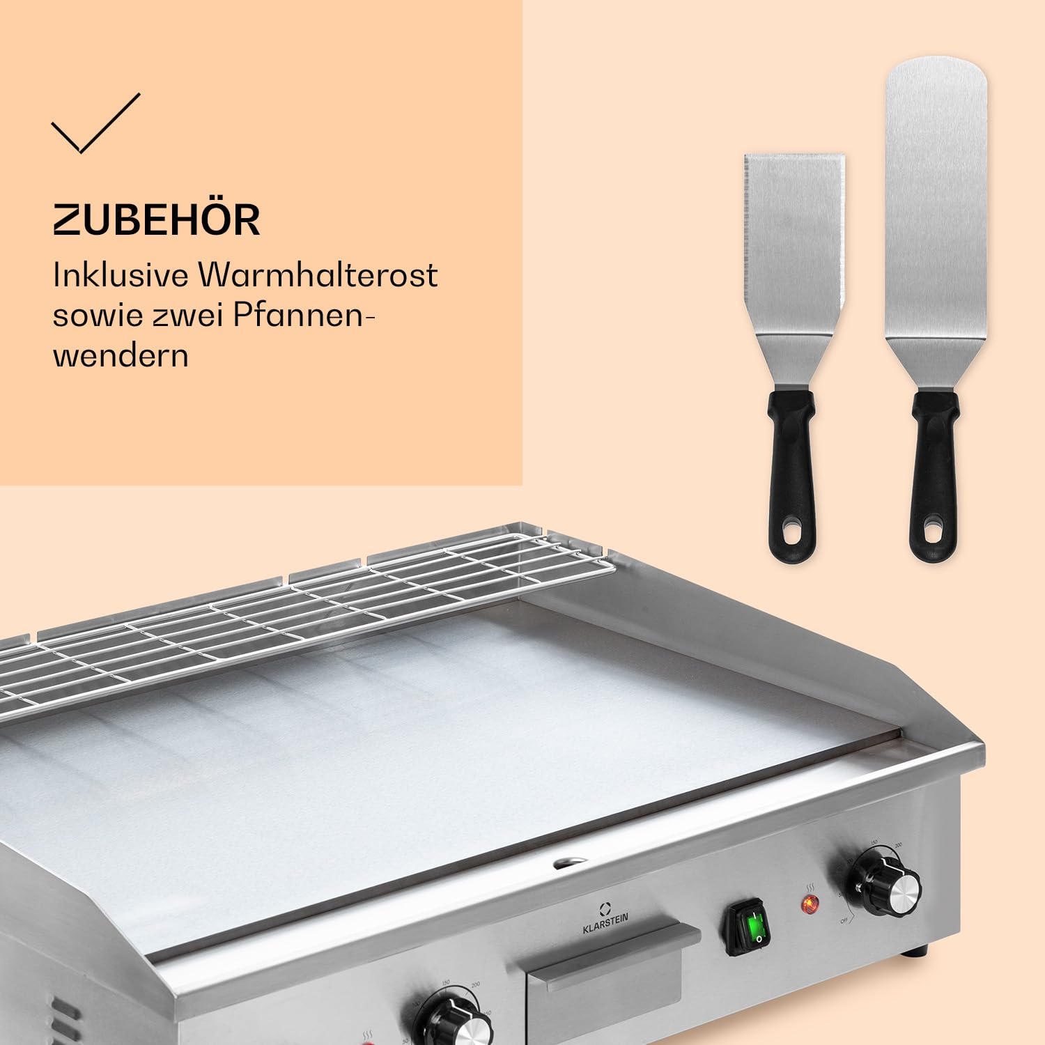Klarstein Barbecue Electrique de Table, Plancha Electrique Exterieur, Grill Electrique Antiadhésive Amovible, Affichage LED et 2 Spatules, Acier Inoxydable pour Camping et Restaurant, 200W (Argent)