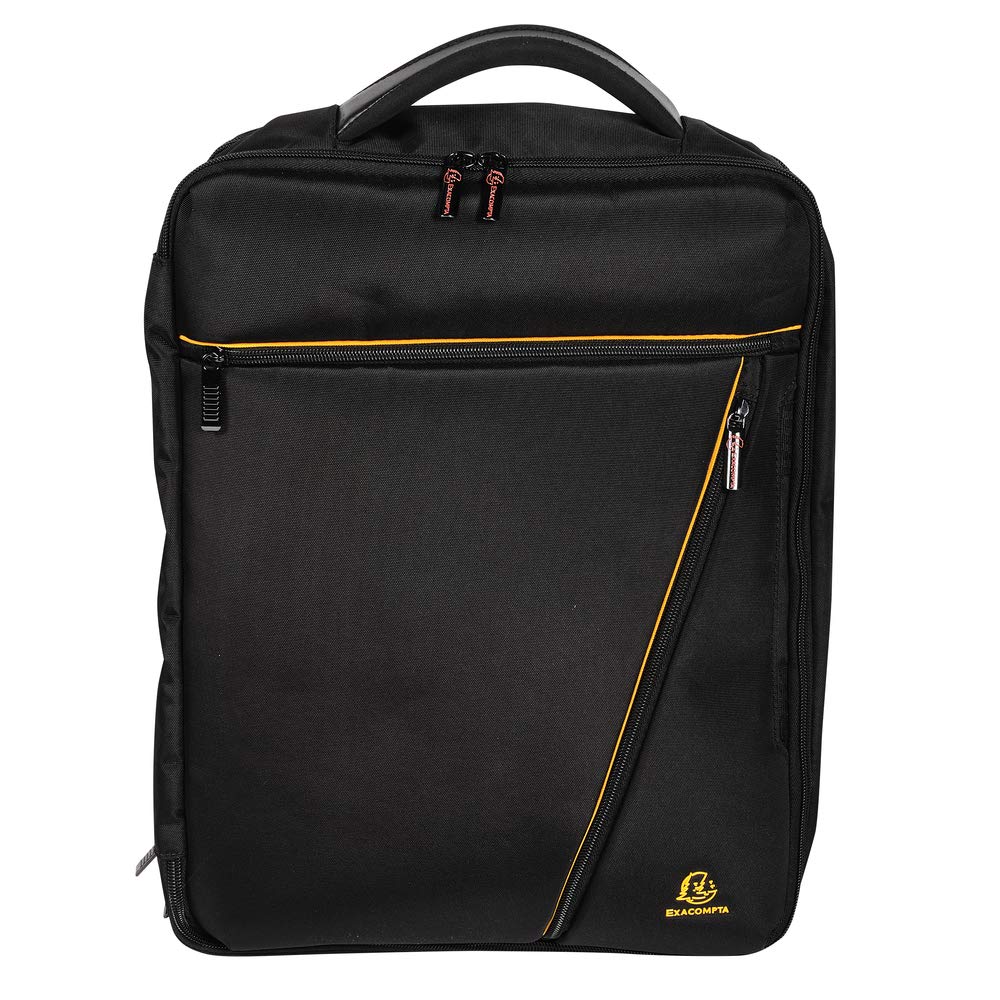 Exacompta - Ref 17734E - Exactive Laptop Case/Backpack - 320 x 490 x 110mm in Size, Padded Compartment for a 15.6" Laptop or Tablet, Hardwearing Polyester - Black & Orange