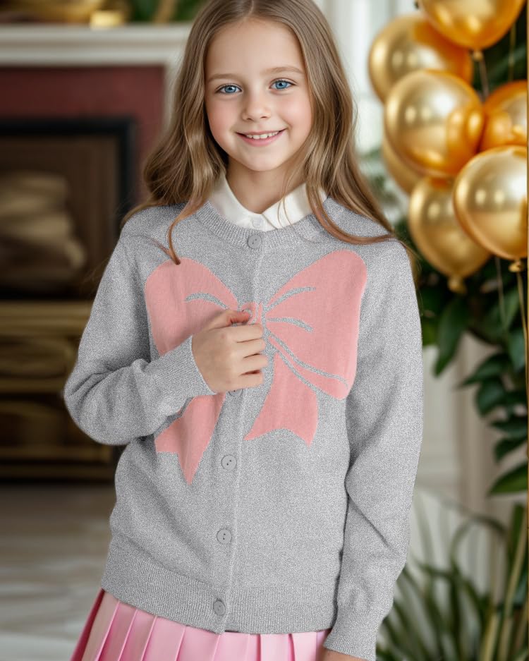 Image of BOBOYOYO Girls Cute Cardigan Cotton Girls Button Up Sweater Knit Jacket | Long Sleeve Crew Neck Kawaii Clothes for Casual School Wear