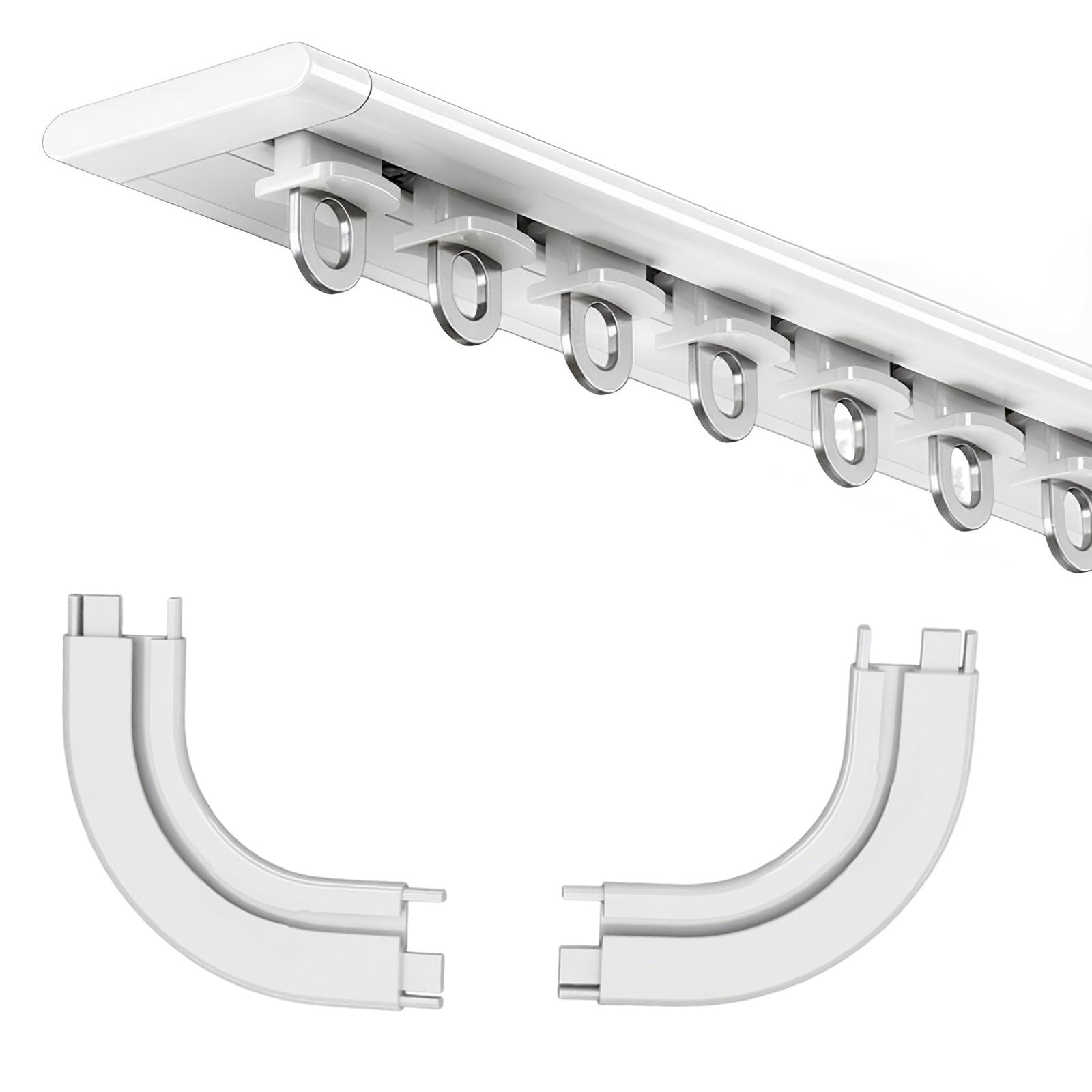 Single Ceiling Track Curtain Rods With 90 Degree Corner Bends For Bed Room Bay Windows, 5.9mm Ultra-Thin Aluminum Alloy Curtain Rails(White,1.2m)