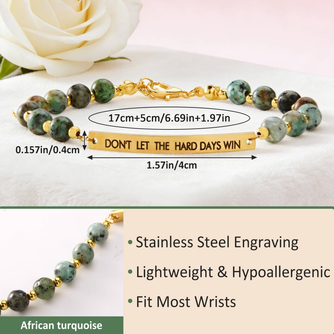 Dont Let The Hard Days Win Bracelet - Inspirational Dont Let The Hard Days Win Adjustable Bracelet Beaded Jewelry Gifts, Stainless Steel Engraved Motivational Word for Women Men - Image 3