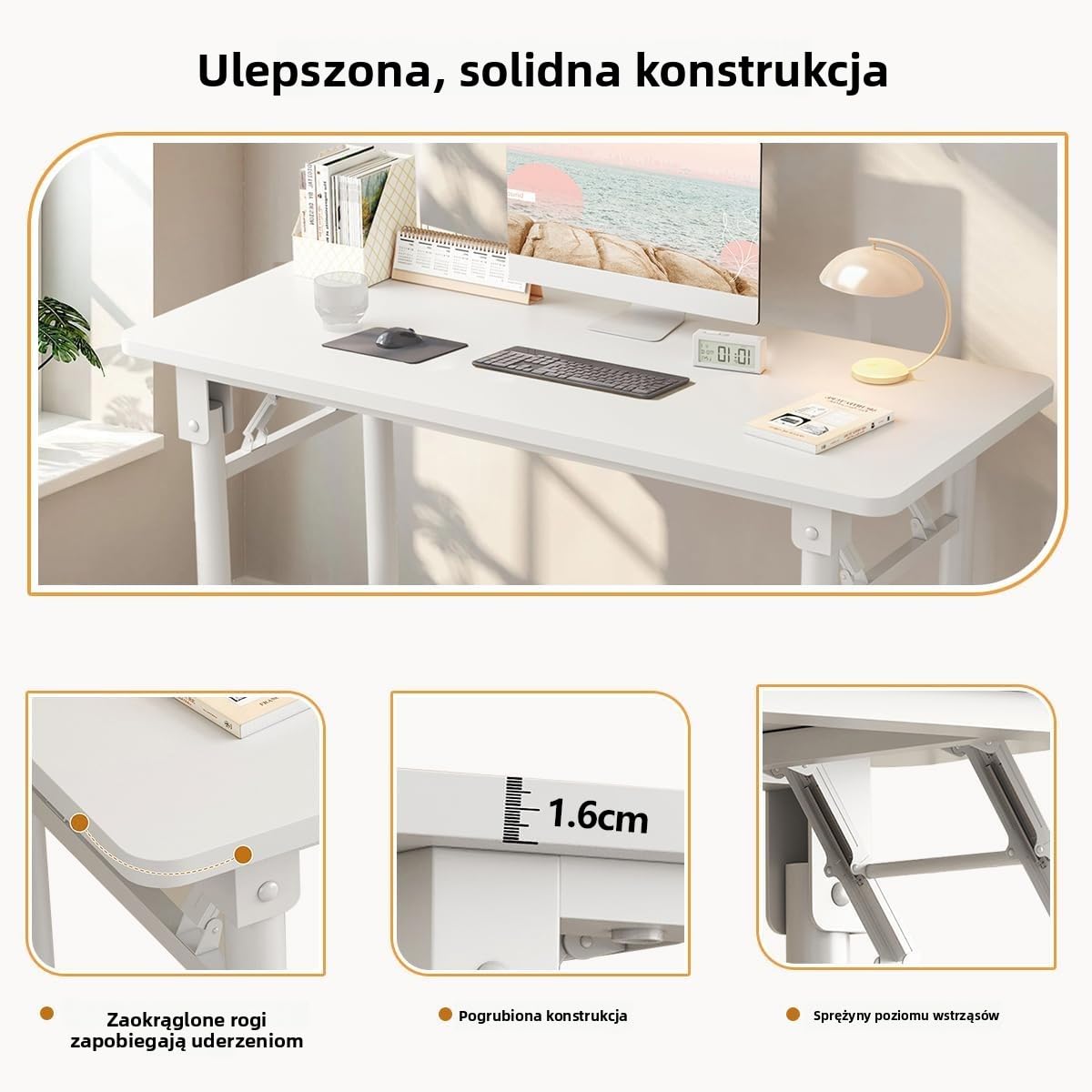 Nowoczesny biurko komputerowe Stół roboczy bez montażu, Składany stół do nauki oszczędzający miejsce na pokój do nauki, sypialnię, biuro w domu