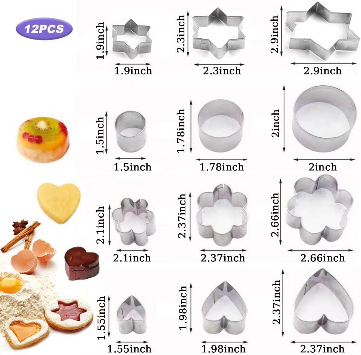 12 Pcs Stainless Steel Cookie Cutters Set, Mini Baking Molds Assortment