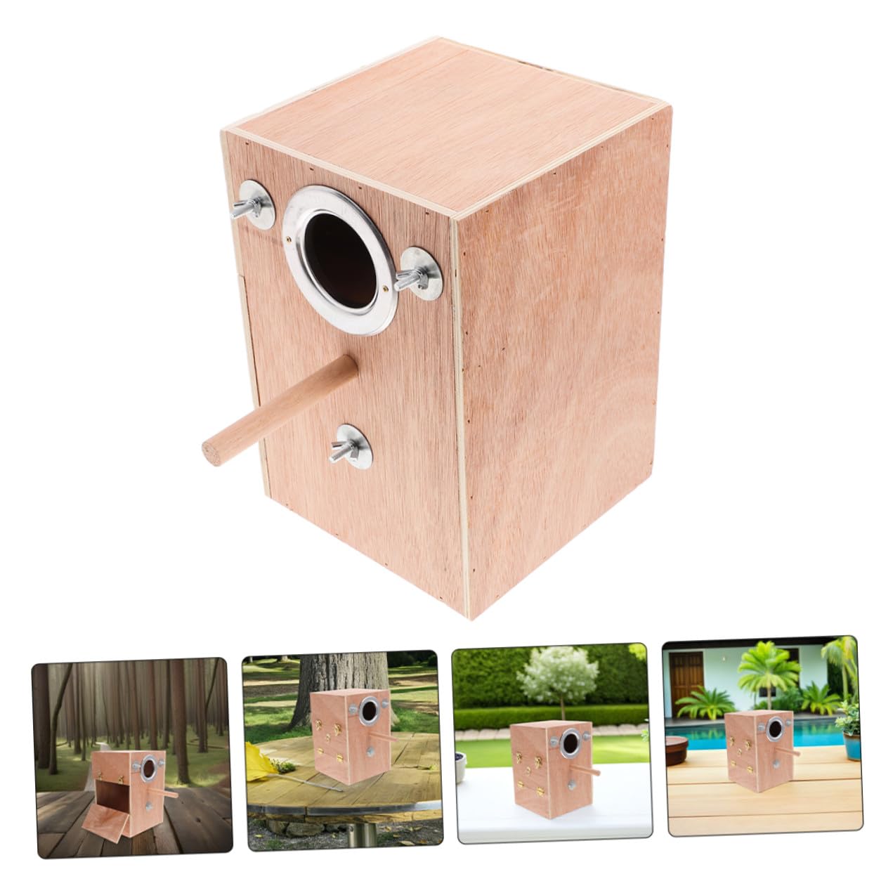 Caja Nido para Periquitos de Madera con Soporte Perchero Colgante Exterior Diseño Seguro y Cómodo Fácil Instalación y Limpieza Compatible con Agapornis Cacatúas y Pinzones