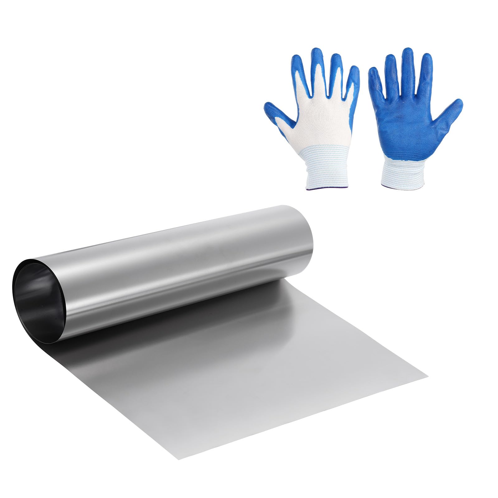 sourcing map Stainless Steel Flashing Roll, 1000mmx300mmx0.1mm Metal Roof Panels Waterproof Sheet Roll with Cut Proof Gloves for House Repair, Roof Flashing, Sealing Windows Doors