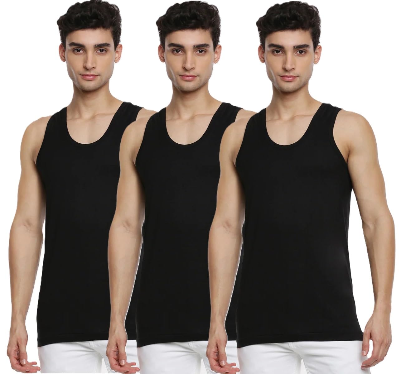 poomex Men's Cotton Black Colour Vest (Pack of 3) Only Black Colour Vest-picture-11