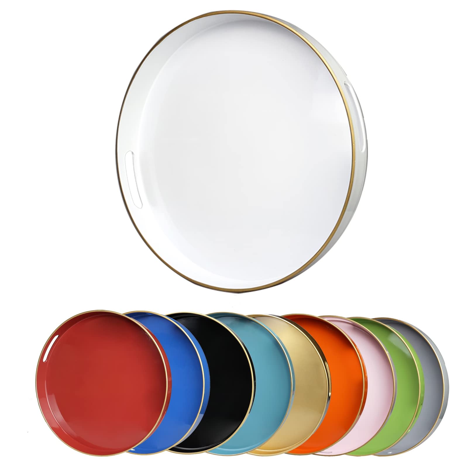 LeemxiinyWhite Round Decorative Tray with Handles, 13" Elegant Coffee Table Serving Tray for Ottoman Living Room, Bathroom, Outdoors, Breakfast