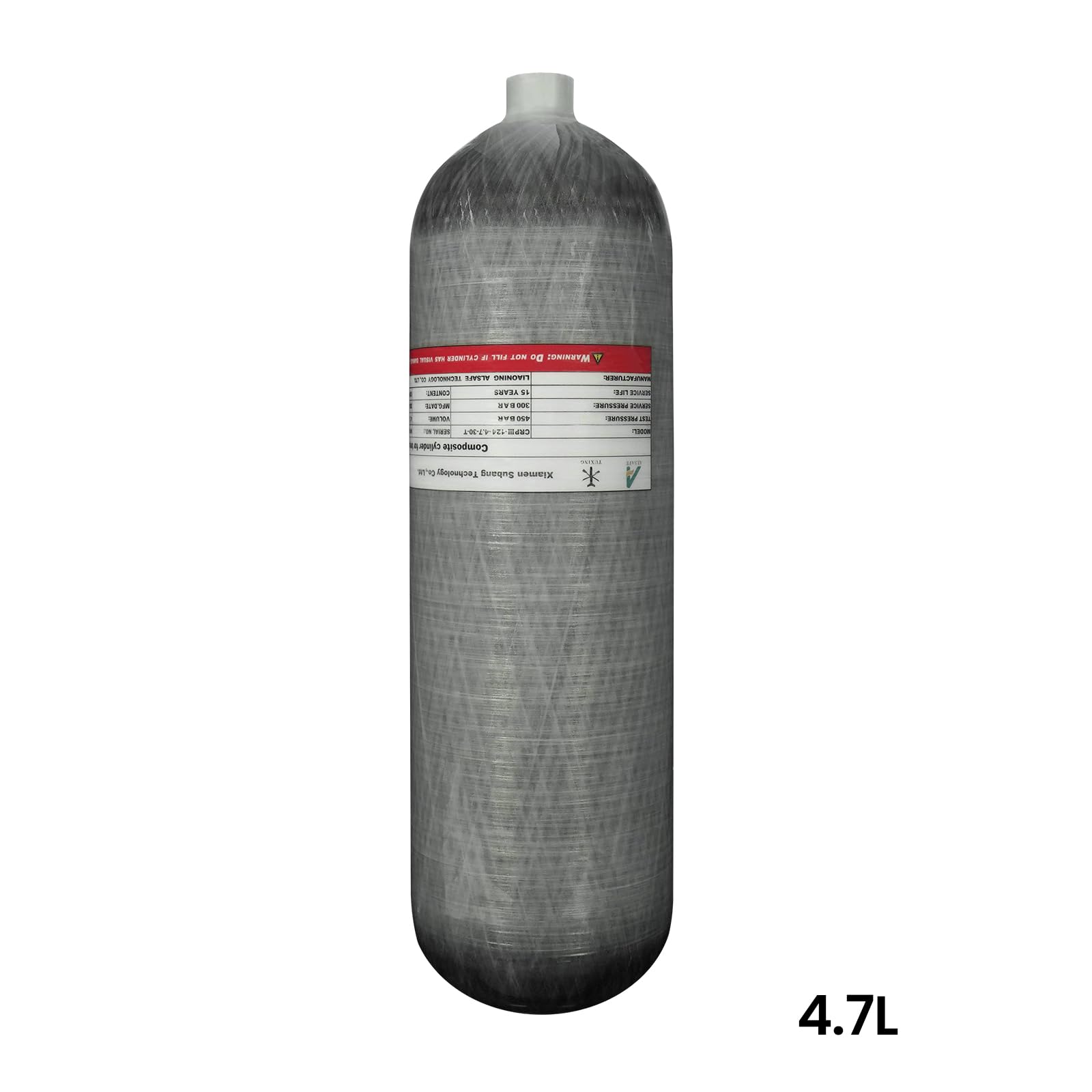 TUDIVING 4500Psi Kohlefaser-Tauchflasche (Nicht DOT-Zertifiziert) 4,7 l 286 cu in 4700 cm³ Hochdruck-Verbundzylinder, Tauchflasche für Schnorcheln und Wassersport