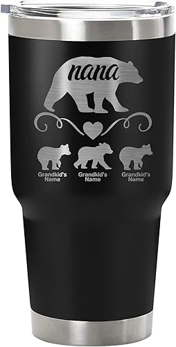 Miniatura 1 de Nana Bear and Cubs - Vaso personalizado de acero inoxidable de 30 onzas regalo para nana taza hecha a medida con nombres de nietos 1-4 taza de viaje