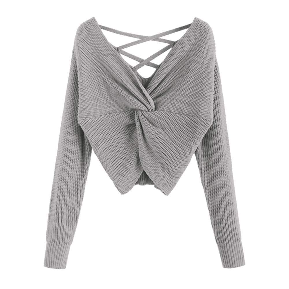 Women's Twisted Criss Cross Drop Shoulder Cropped Sweater Knitted Pullover Jumper