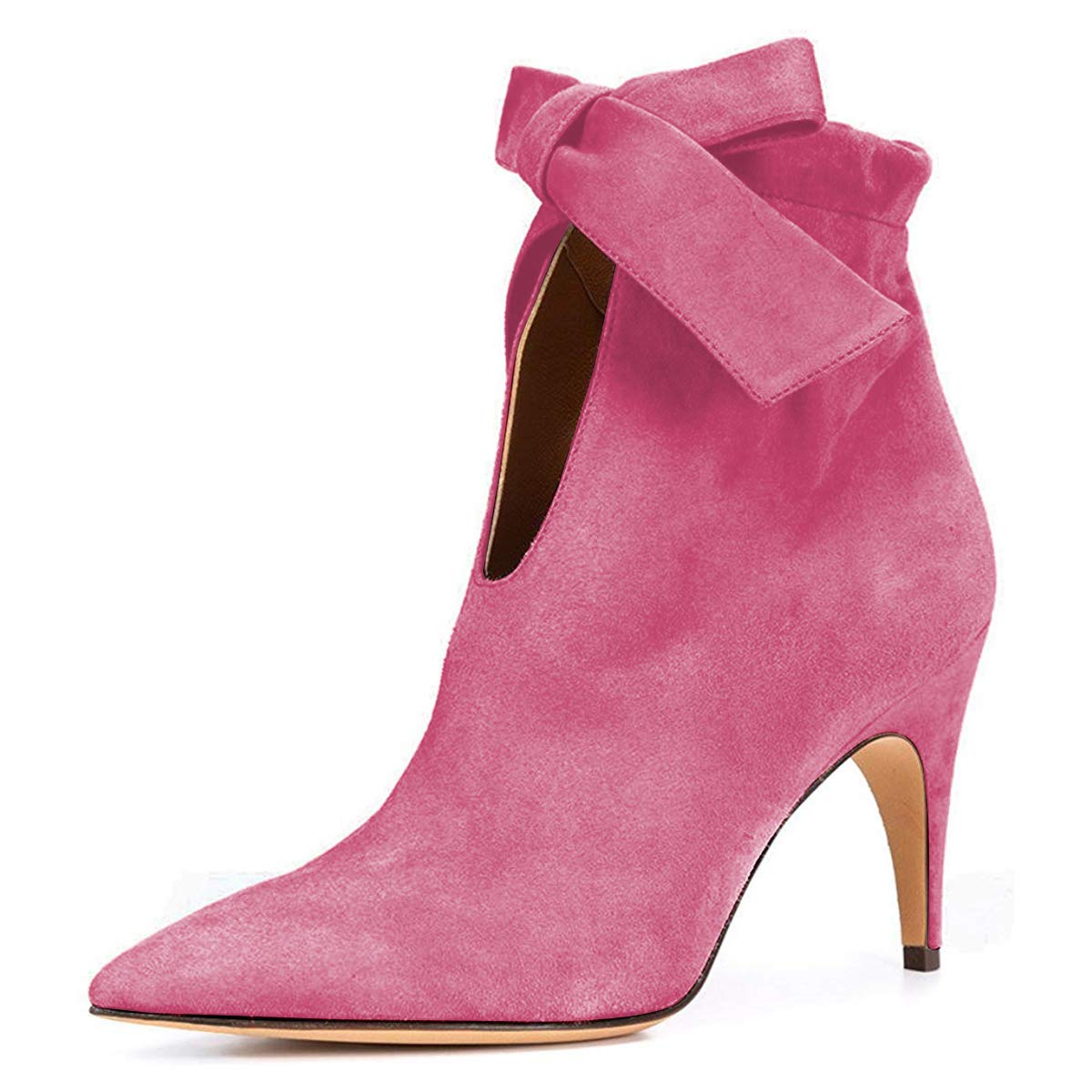 XYD Women Classical Pointed Toe Ankle Booties Dress Low Kitten Heels Graceful Bow Pull-on Boots Party Festival Shoes