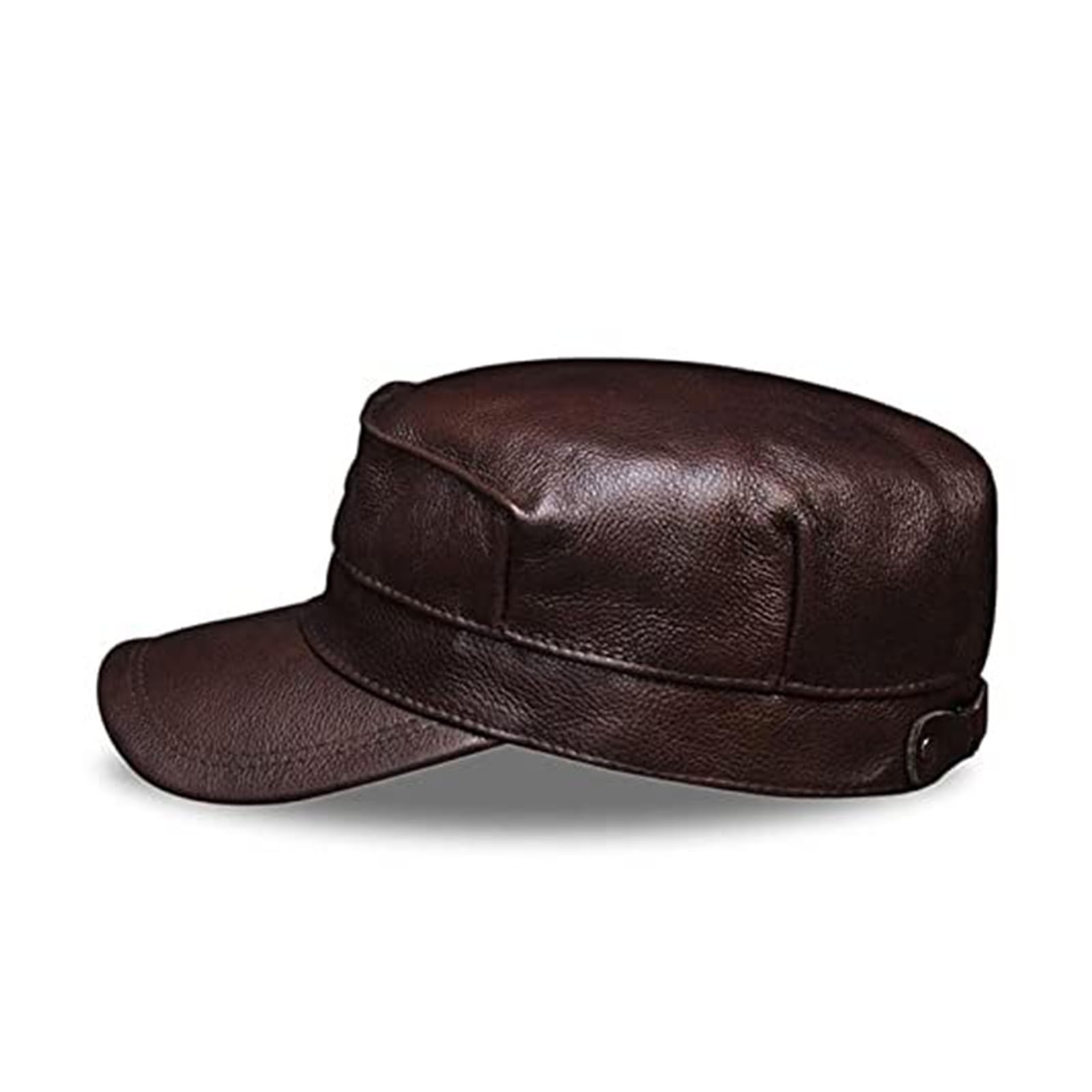 Men's Genuine Leather Baseball Cap Hat - Real Cowhide Flat (Black, XL)(Large; Camel)
